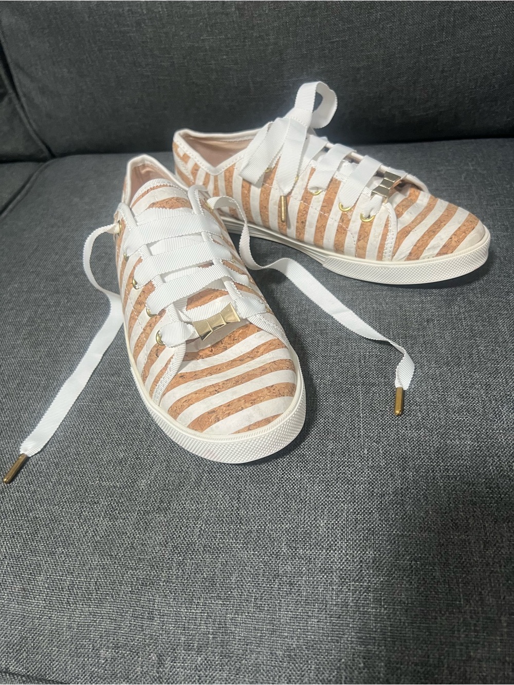 kate spade White and Tan Striped Women's Sneakers